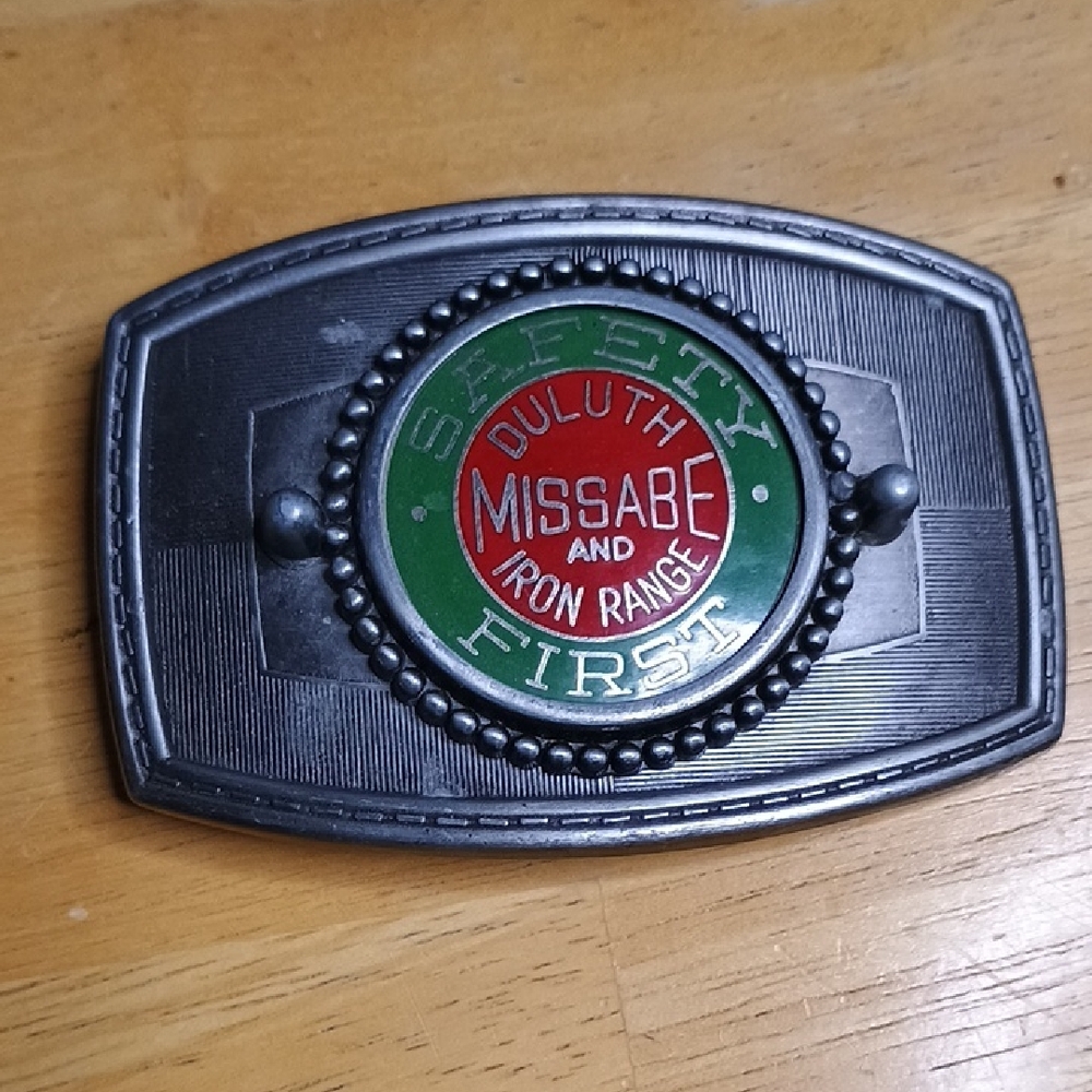 Vintage Metal Belt Buckle with Red and Green Emblem